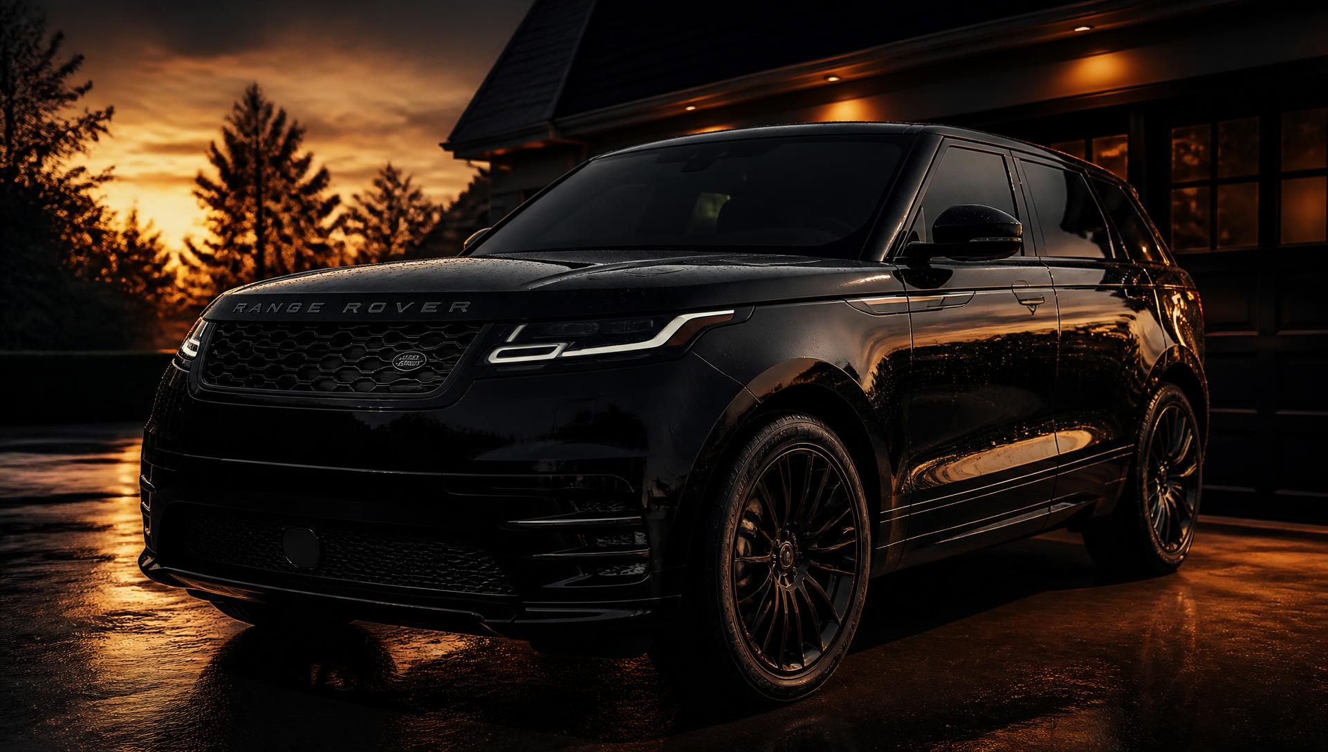 Freshly detailed black luxury SUV in an Ashburn, Virginia driveway at dusk