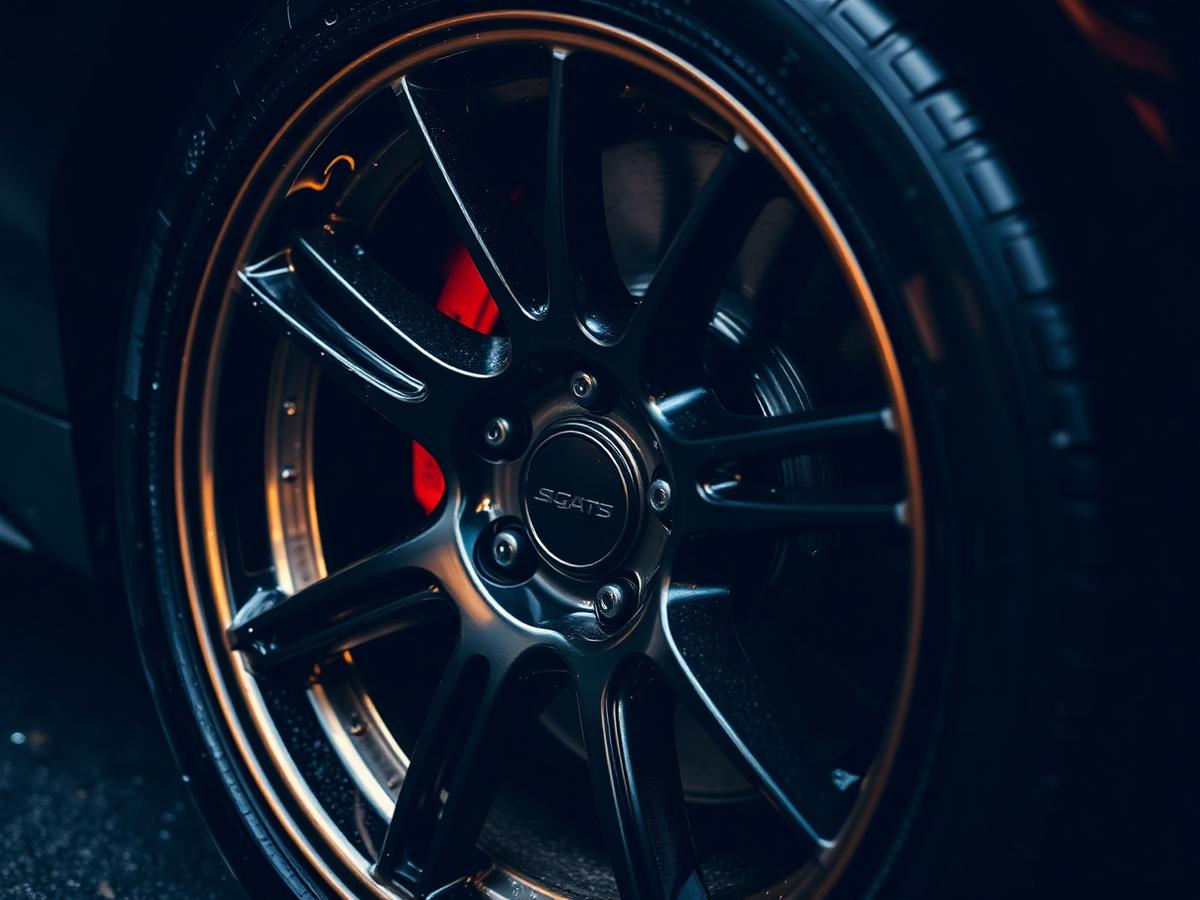 Deep cleaned alloy wheel and dressed tire after detailing